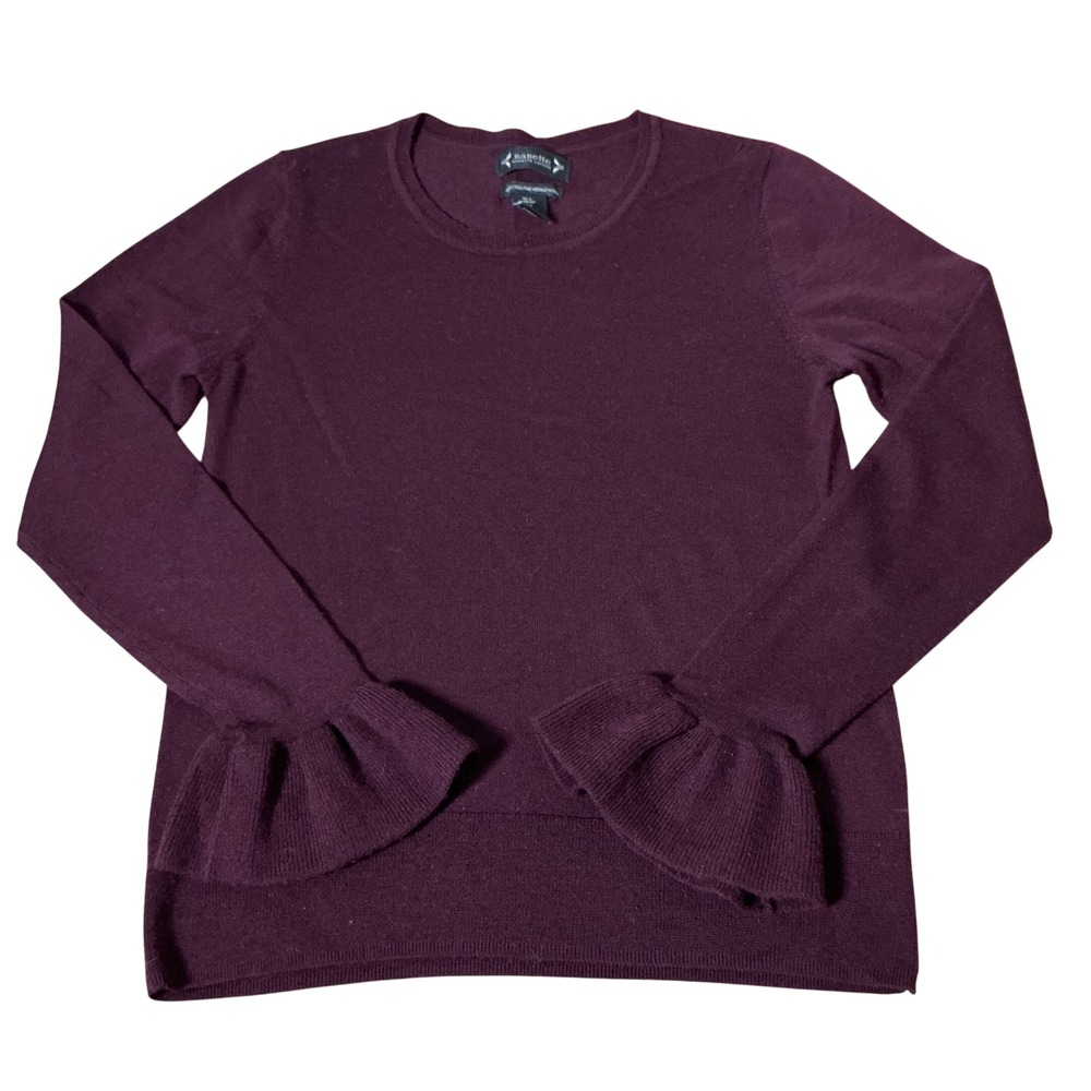 Nanette‎ Extra Fine Merino Wool Ruffle Cuff Sweater Plum Dark Academia Womens S